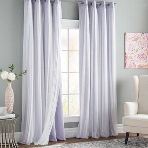 Solid Tulle Overlay Room Darkening Grommet Curtain Panels, Set of 2 in Lilac
